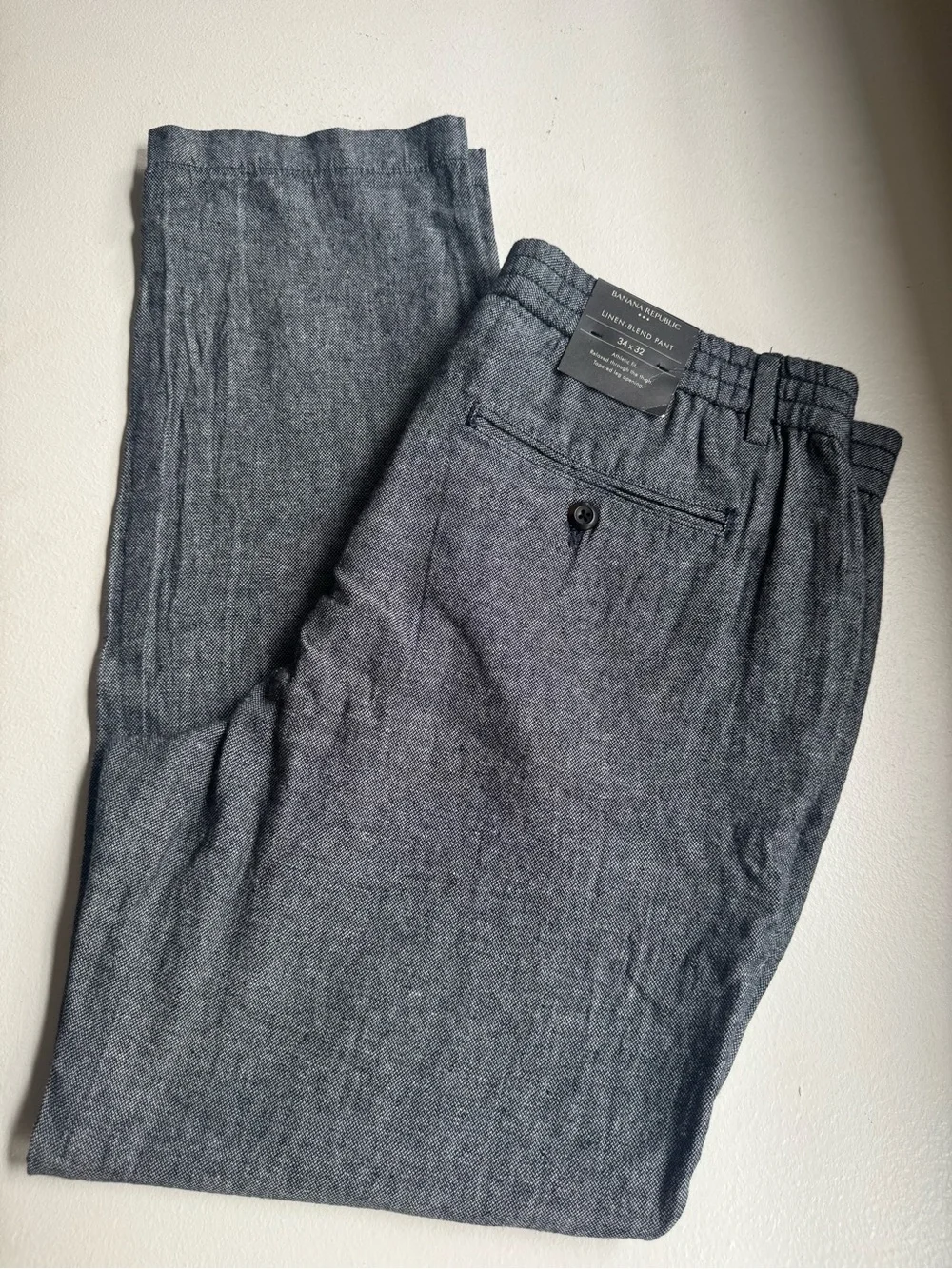 Banana Republic Athletic Tapered Linen Blend Pants 34x32 Blue Grey NEW